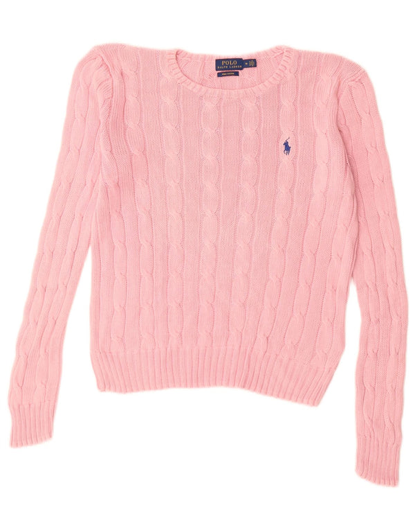 Suéter feminino Polo Ralph Lauren com gola redonda, 14 algodão rosa médio