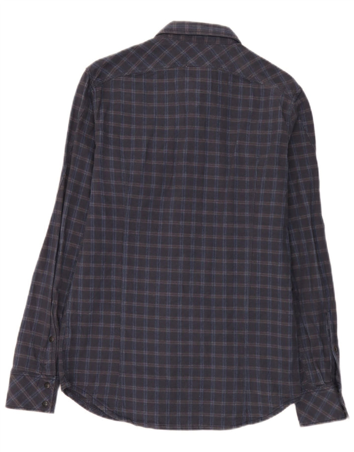 Camisa masculina de flanela G-Star de algodão xadrez azul marinho médio