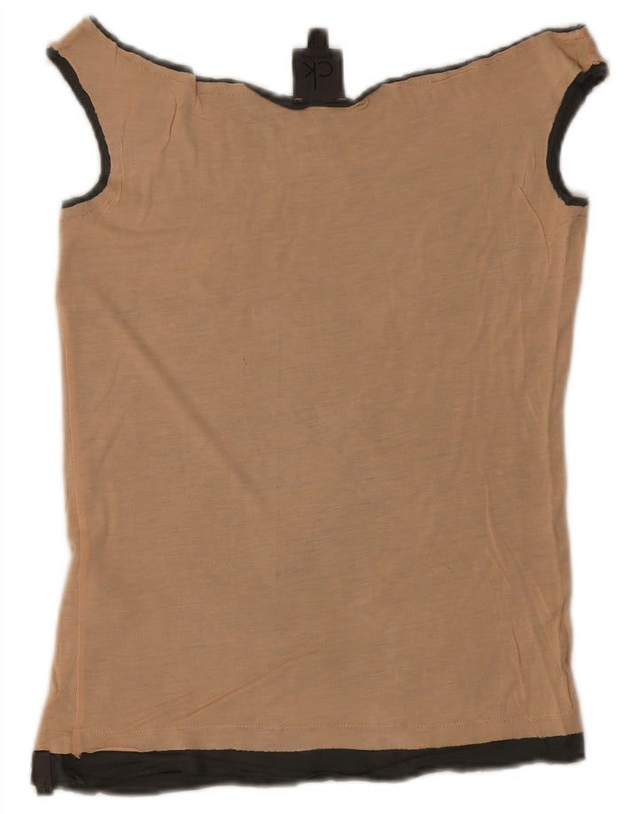 Calvin Klein Crop feminino sem ombros EUA 12 grande bloco colorido bege