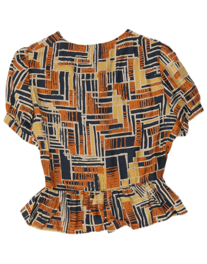 Blusa feminina vintage UK 12 média multicolorida geométrica