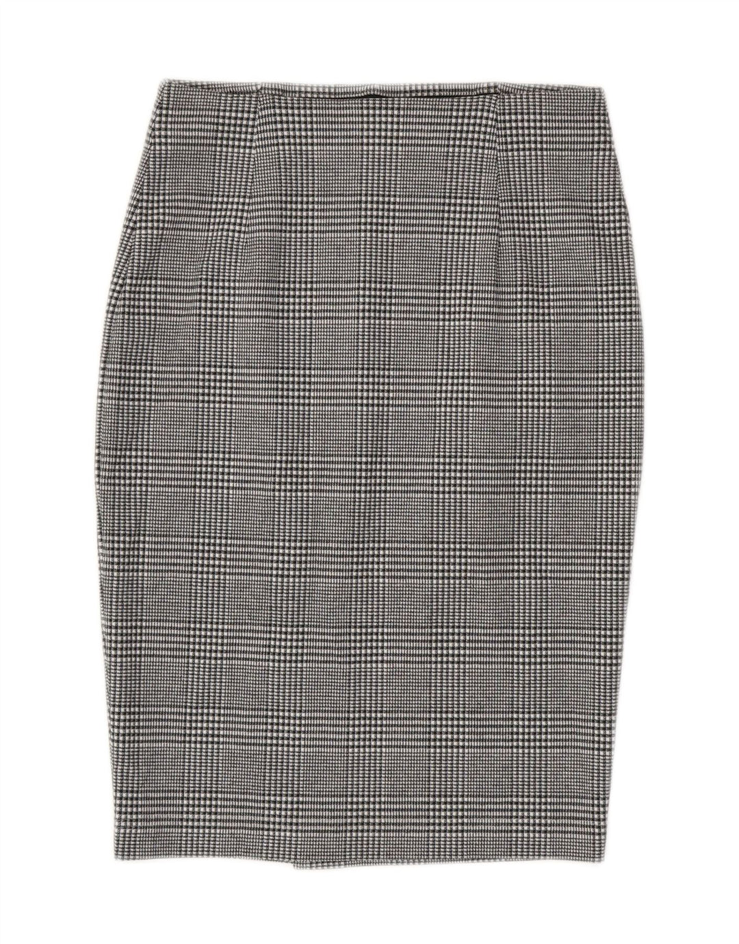 Saia lápis feminina Marks & Spencer Reino Unido 8 pequena W28 poliéster xadrez cinza