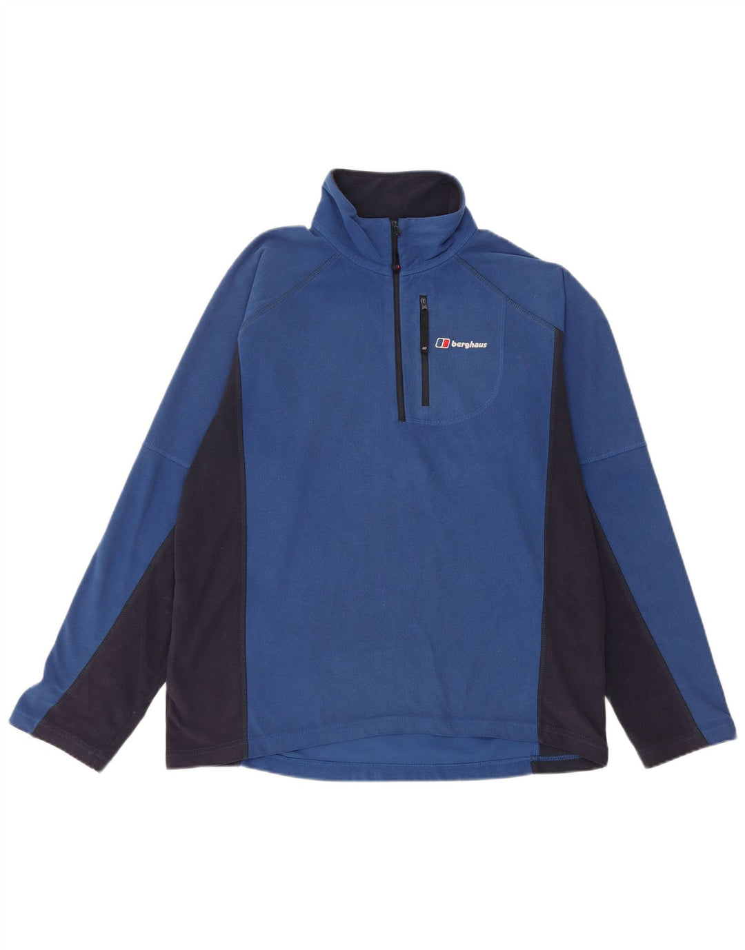 Suéter masculino de lã com gola zip BERGHAUS, poliéster bloco colorido azul médio