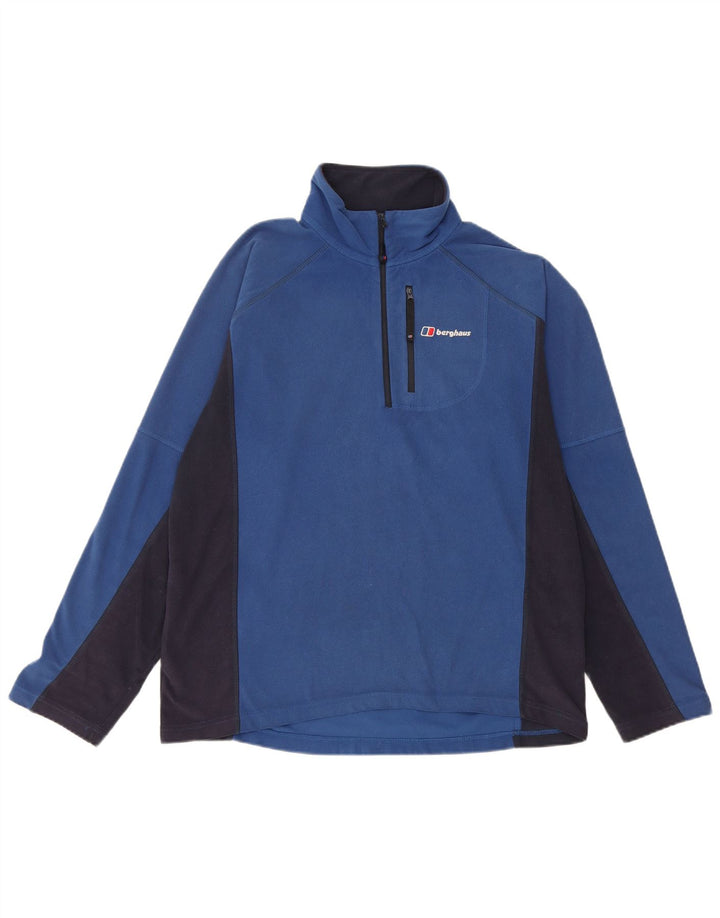 Suéter masculino de lã com gola zip BERGHAUS, poliéster bloco colorido azul médio