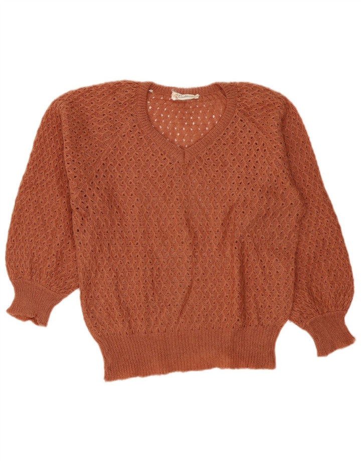 Suéter feminino vintage com decote em V IT 42 marrom médio