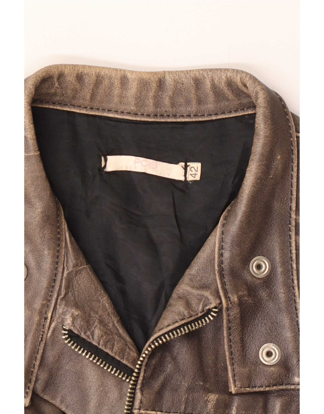 Jaqueta feminina vintage de couro cropped IT 42 marrom médio