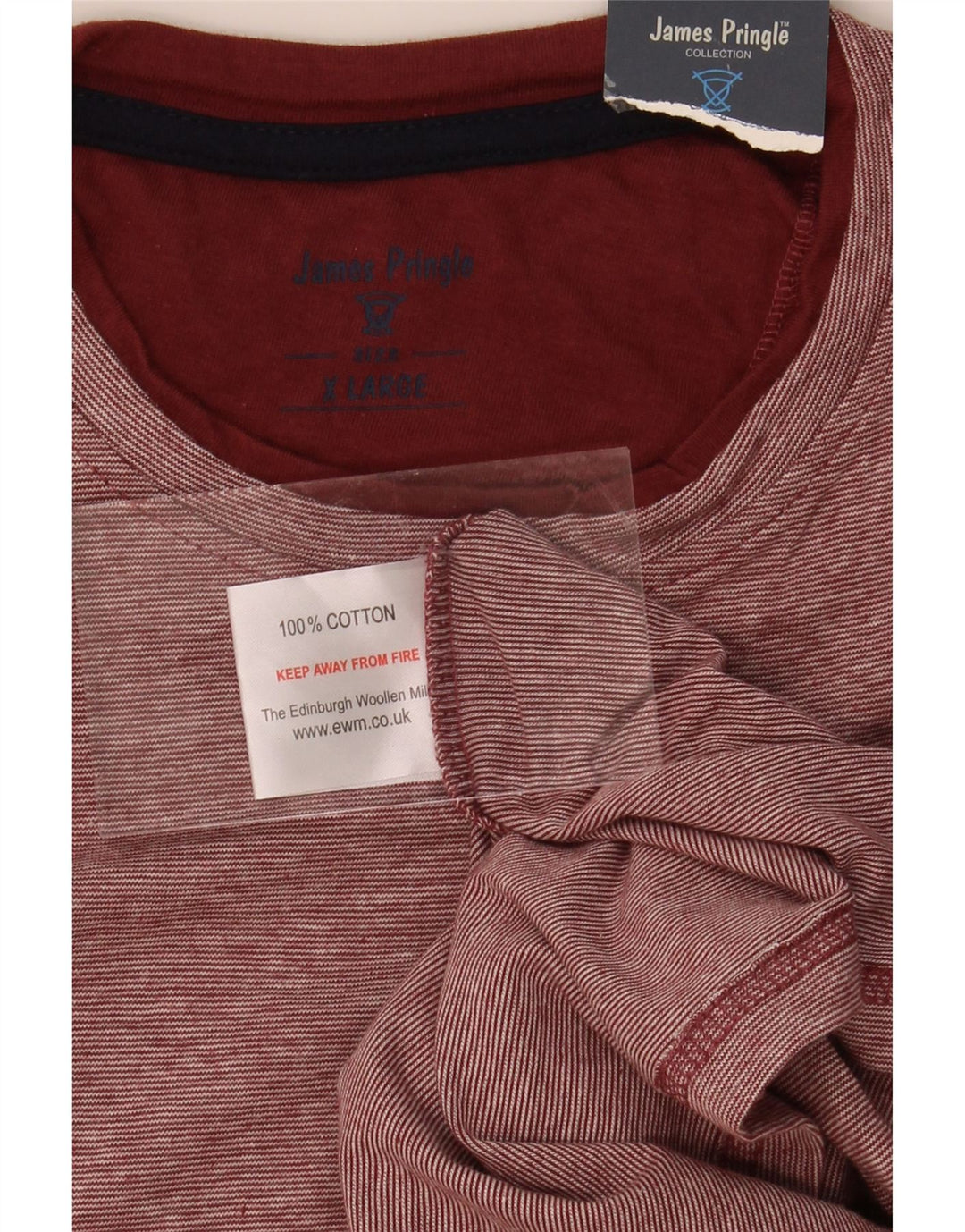 JAMES PRINGLE Mens T-Shirt Top XL Burgundy Pinstripe Cotton Vintage James Pringle and Second-Hand James Pringle from Messina Hembry 