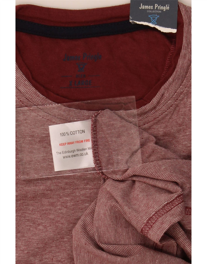 JAMES PRINGLE Mens T-Shirt Top XL Burgundy Pinstripe Cotton Vintage James Pringle and Second-Hand James Pringle from Messina Hembry 