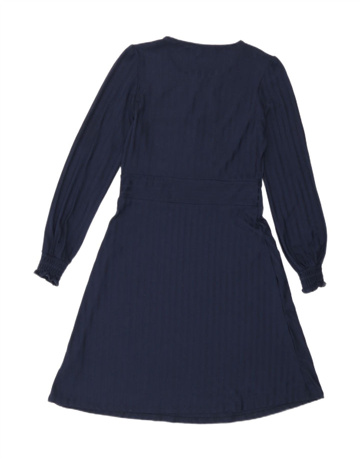 Vestido feminino Marks & Spencer manga comprida evasê Reino Unido 12 médio azul marinho
