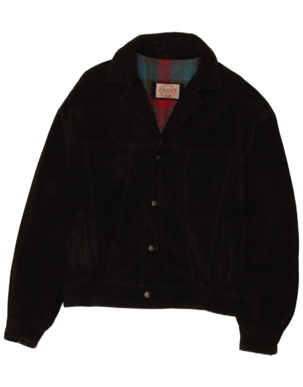 Vintage Mens Suede Bomber Jacket IT 50 Large Black Leather