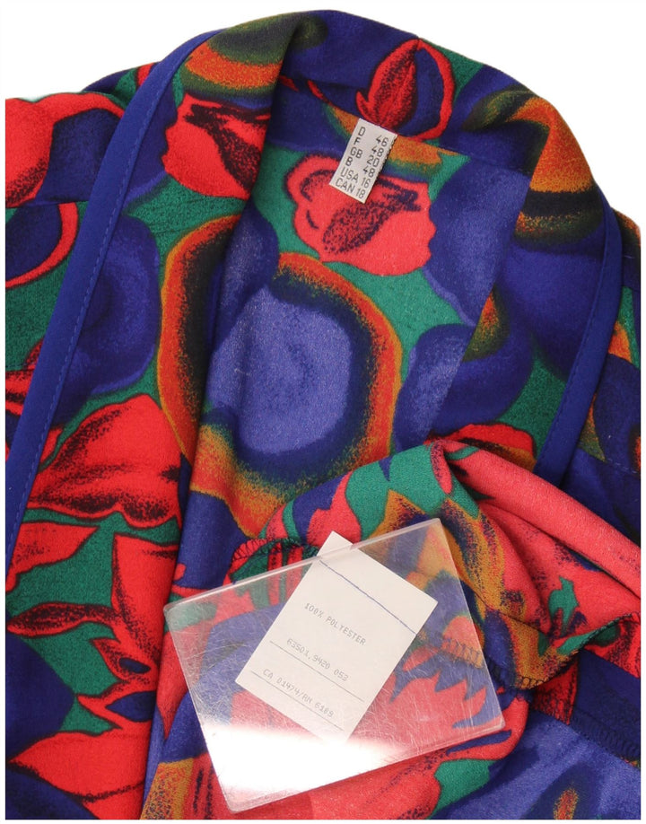 Jaqueta blazer feminina vintage de 4 botões, poliéster floral azul Reino Unido 20 2XL