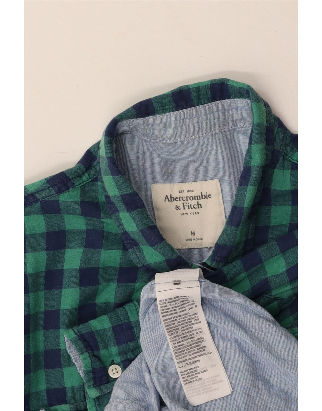 Camisa feminina ABERCROMBIE & FITCH Reino Unido 14 algodão xadrez médio turquesa