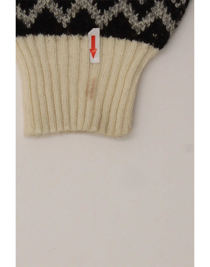 Suéter masculino vintage com decote em V médio branco geométrico