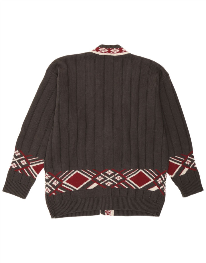 Suéter cardigã gráfico masculino vintage XL cinza
