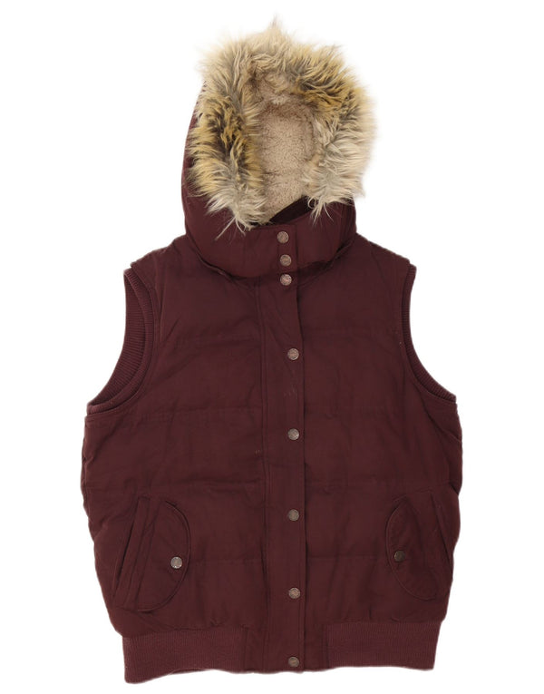 Colete acolchoado feminino Fat Face UK 14 grande algodão cor de vinho