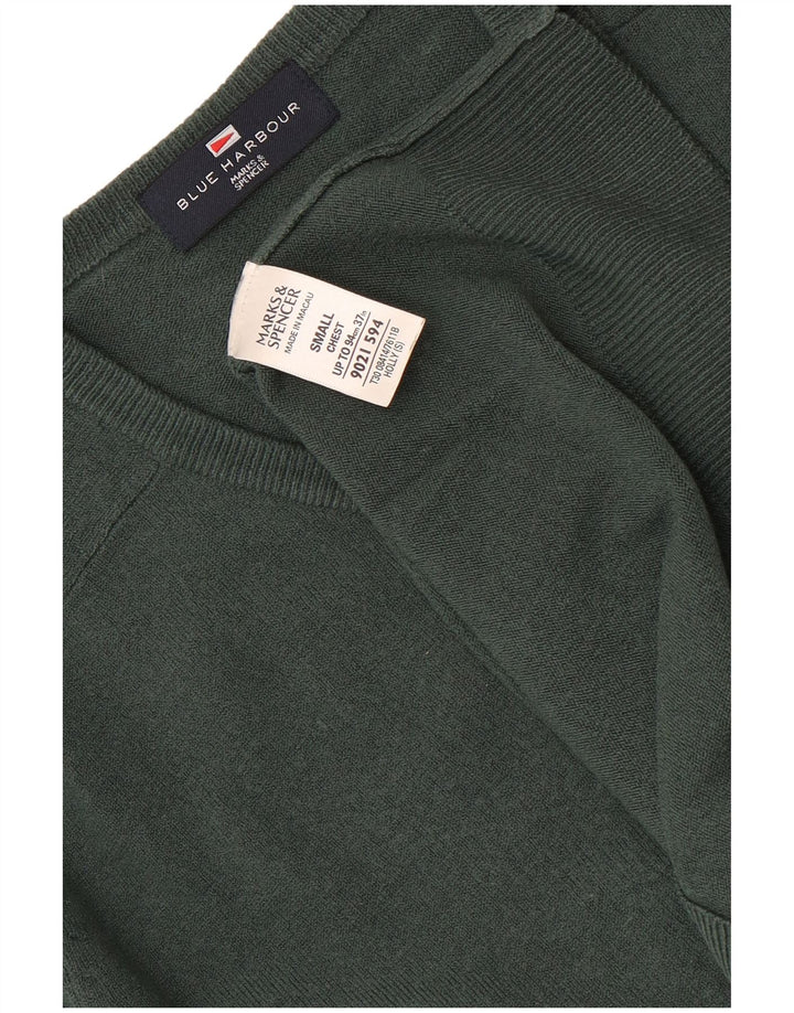 Suéter masculino Marks & Spencer Blue Harbor com decote em V pequeno acrílico verde