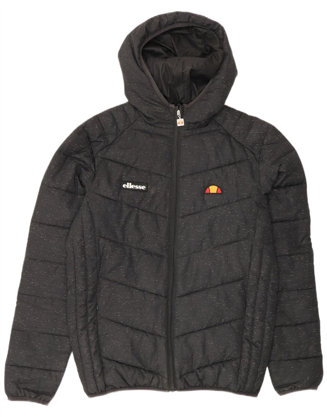 Jaqueta masculina acolchoada com capuz Ellesse UK 38 poliéster manchado preto médio