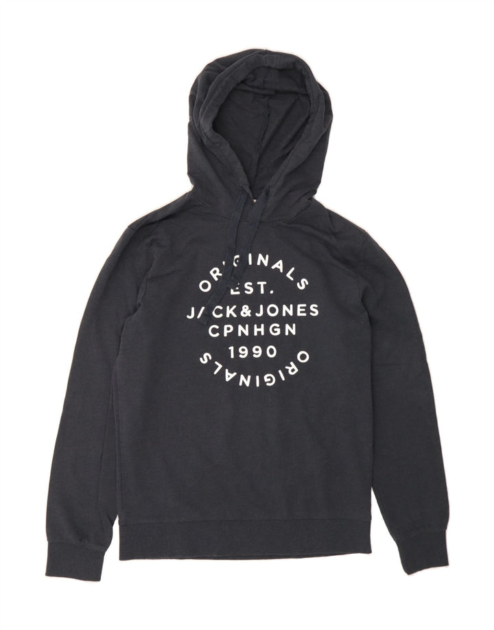 JACK & JONES Mens Graphic Hoodie Jumper Medium Navy Blue Cotton Vintage Jack & Jones and Second-Hand Jack & Jones from Messina Hembry 