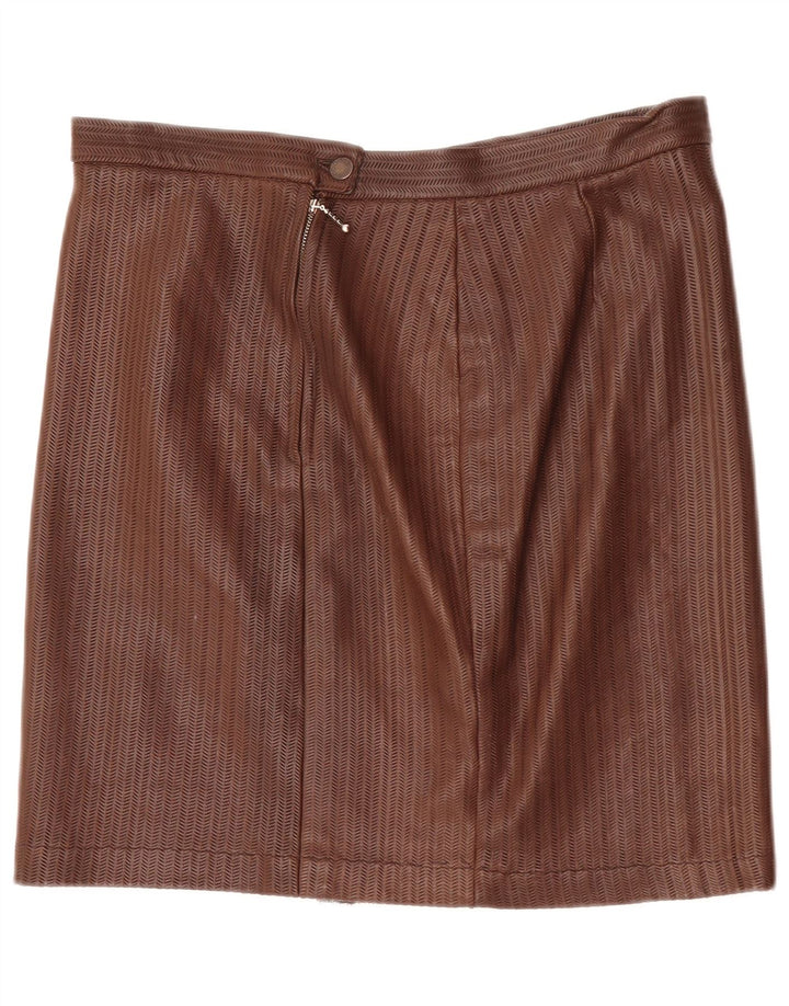 Saia de couro feminina vintage W34 grande espinha de peixe marrom