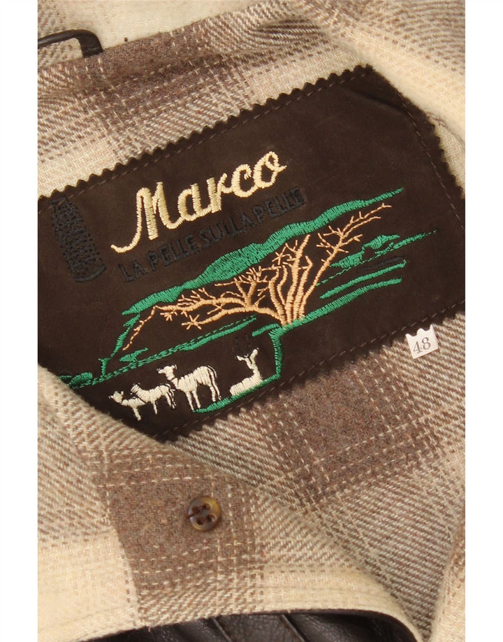 Colete de couro masculino vintage IT 48 couro colorblock marrom médio