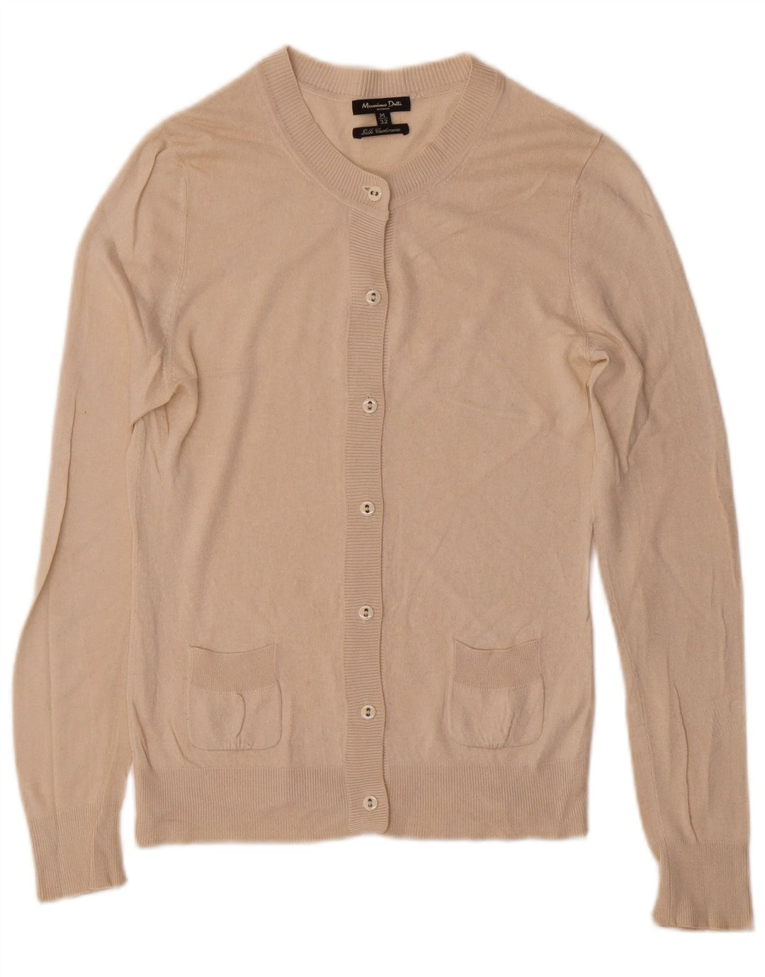 Suéter cardigã feminino Massimo Dutti Reino Unido 12 seda bege médio
