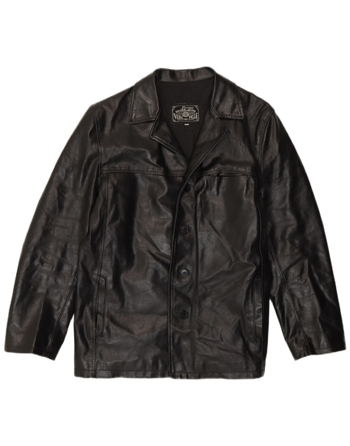 Jaqueta de couro masculina vintage UK 38 couro preto médio