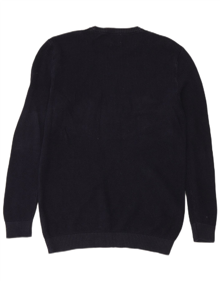 Zara Suéter masculino com gola redonda grande algodão azul marinho