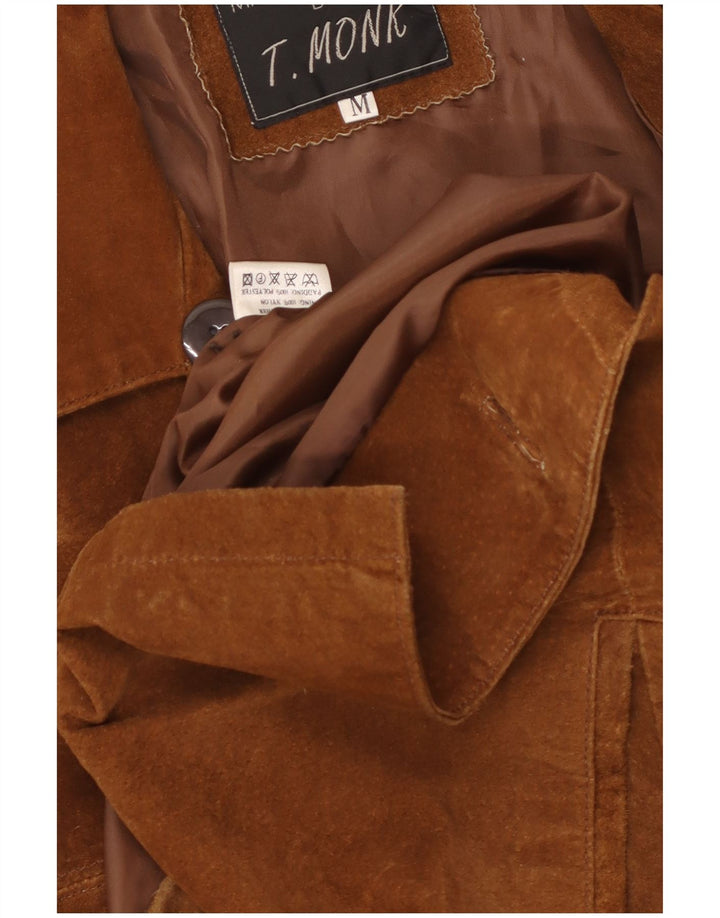 Jaqueta blazer masculina vintage de camurça com 3 botões Reino Unido 38 couro marrom médio