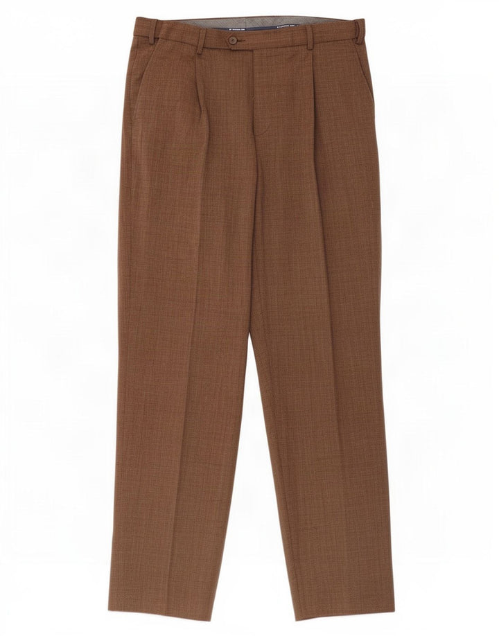 Calça masculina de ajuste regular Marks & Spencer W34 L33 xadrez marrom