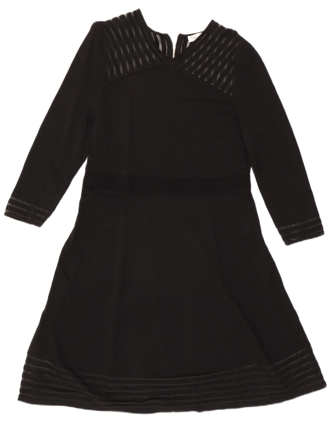 Vestido feminino CALVIN KLEIN manga comprida evasê UK 18 XL preto listrado rayon