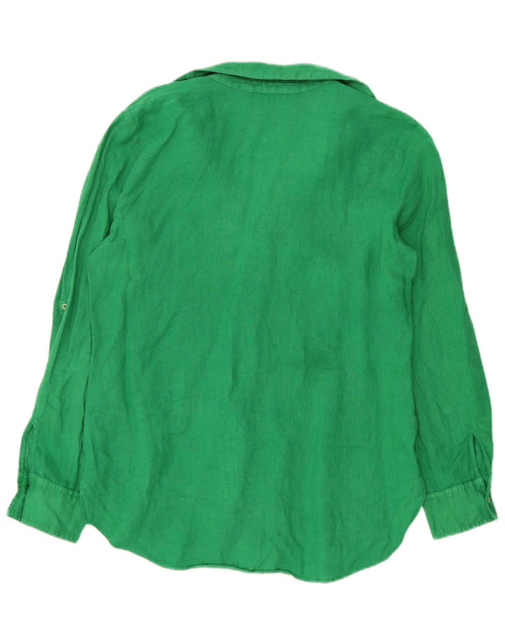 Camisa feminina Zara UK 14 linho verde médio