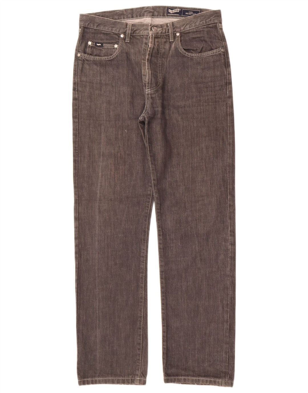 Gas Mens Memphis Straight Jeans W33 L30 Cinza Algodão