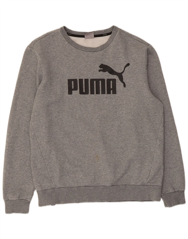 Puma masculino gráfico moletom jumper médio cinza algodão manchado