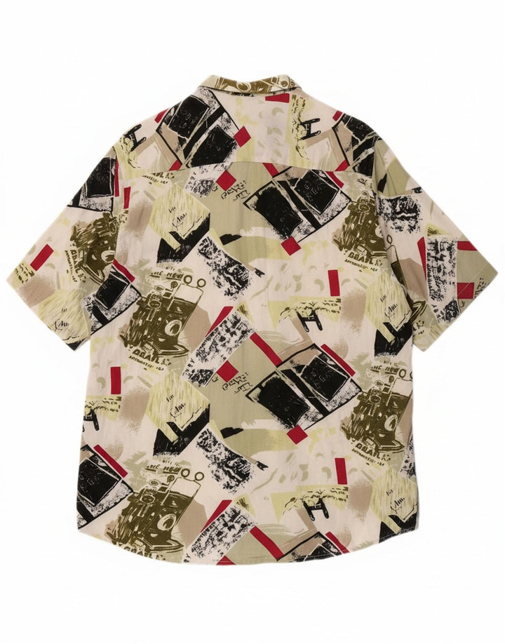 Camisa masculina VINTAGE de manga curta grande verde patchwork viscose