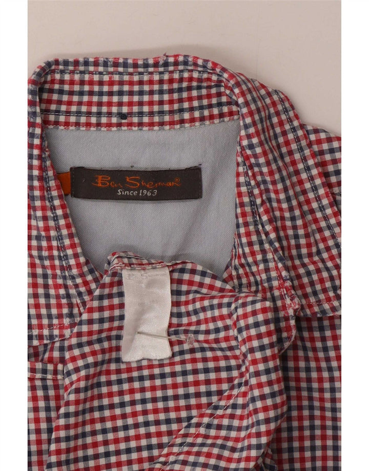 Camisa masculina de manga curta Ben Sherman de algodão guingão vermelho médio