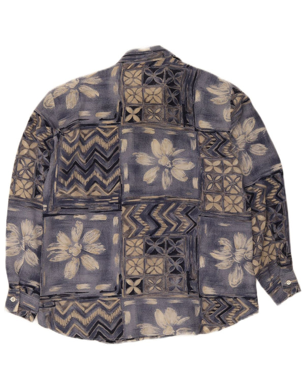 Camisa feminina vintage blusa IT 42 seda patchwork azul médio