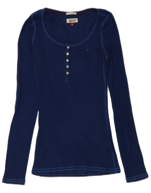 Top feminino Tommy Hilfiger manga comprida UK 12 médio azul marinho