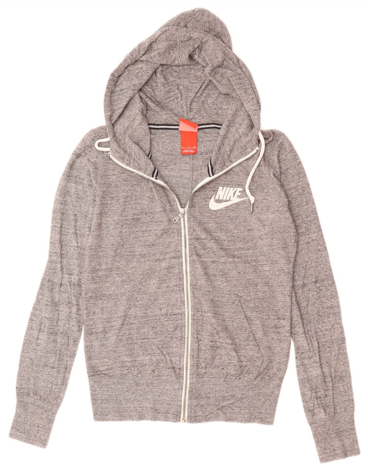 Suéter feminino Nike com capuz e zíper UK 10 pequeno poliéster manchado cinza
