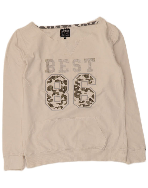 Suéter gráfico feminino Best Company UK 12 algodão branco médio