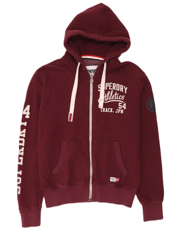 Suéter masculino Superdry com capuz e zíper gráfico grande algodão Borgonha