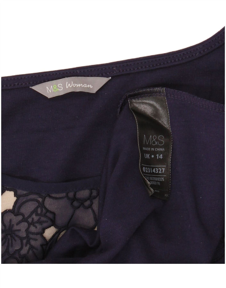 Vestido feminino MARKS & SPENCER evasê UK 14 médio azul marinho floral