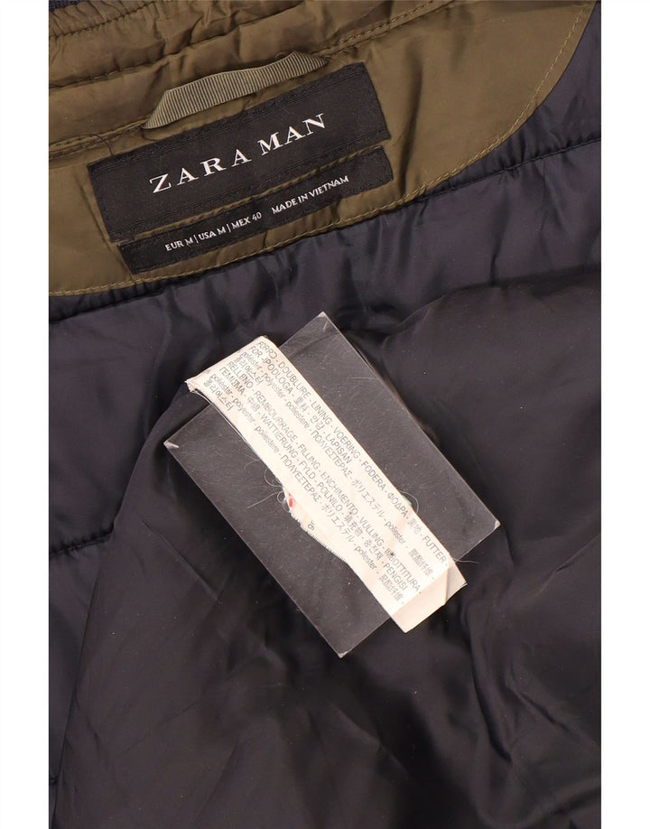 Jaqueta acolchoada masculina Zara UK 38 poliéster marrom médio