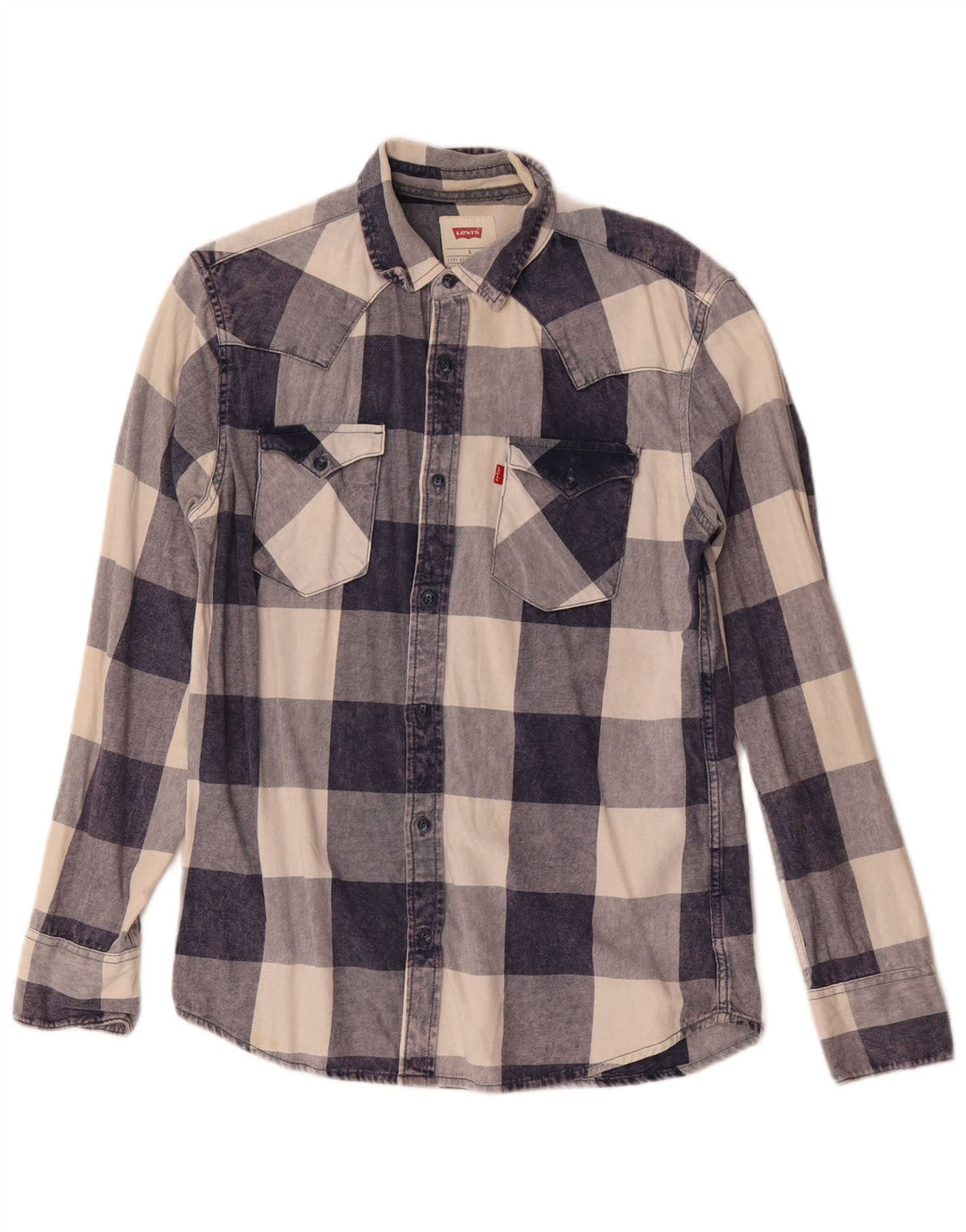 Camisa masculina de flanela Levi's pequena azul marinho xadrez algodão