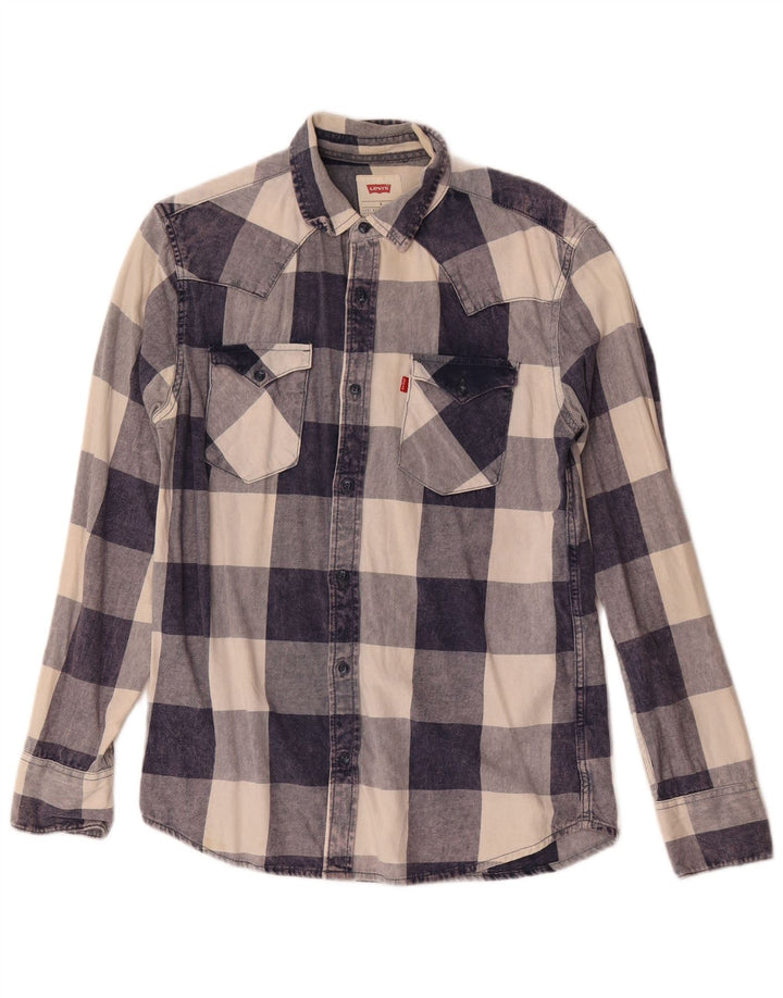 Camisa masculina de flanela Levi's pequena azul marinho xadrez algodão