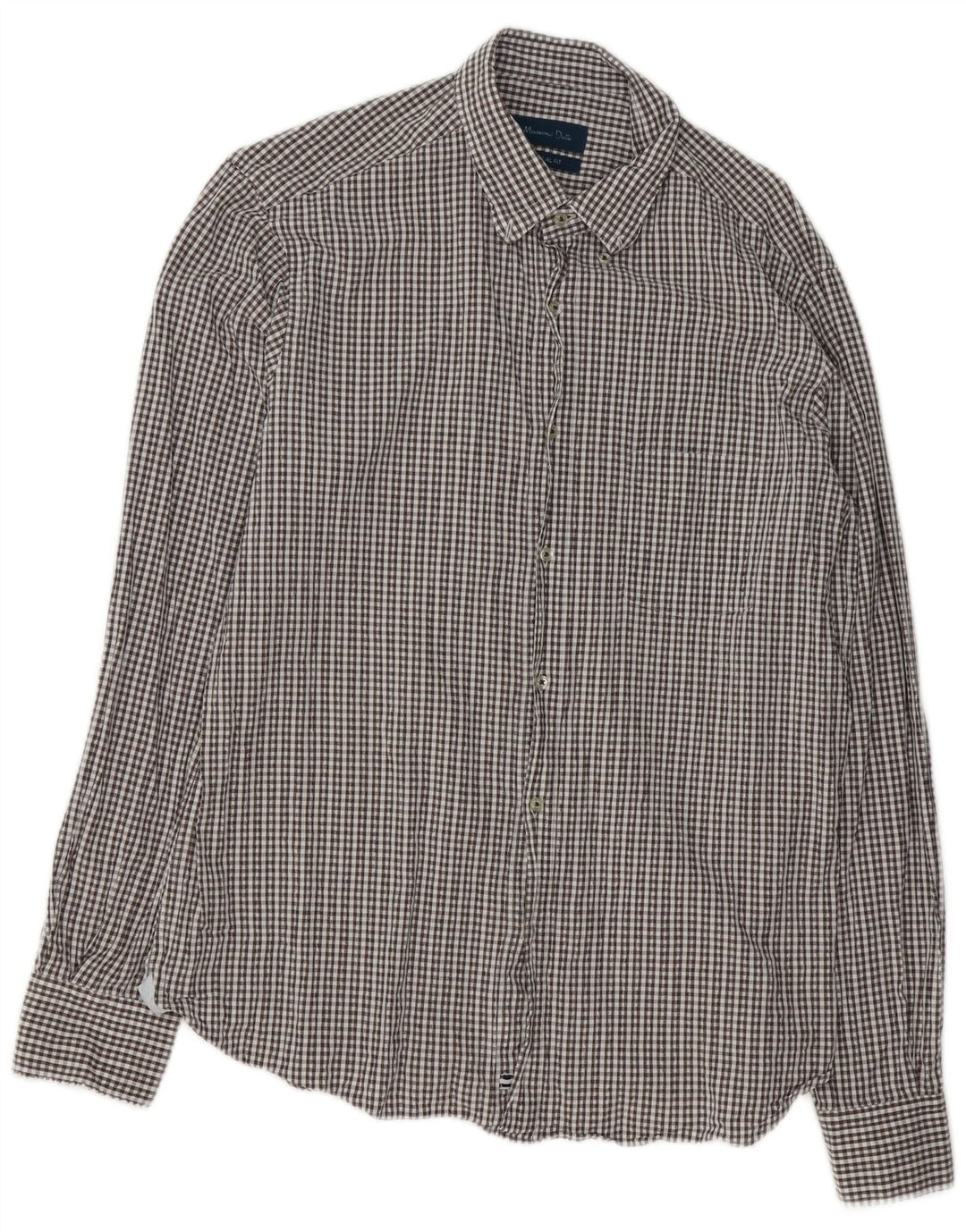 MASSIMO DUTTI Mens Casual Fit Shirt XL Brown Gingham Cotton