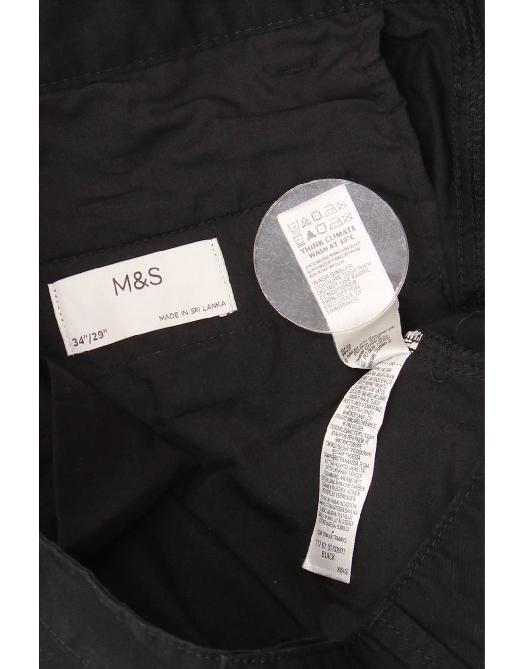 Calça cargo masculina reta MARKS & SPENCER W34 L29 algodão preto