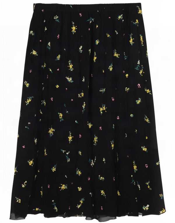 Saia feminina Marks & Spencer UK 14 grande W32 viscose floral preta