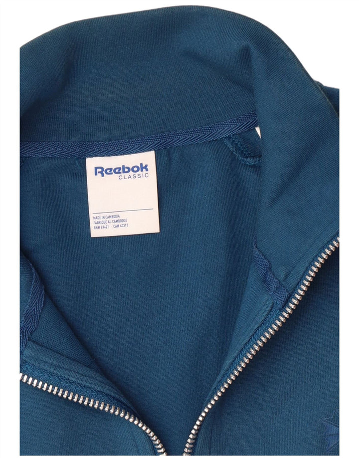 REEBOK feminino oversized gráfico moletom jumper UK 8/10 pequeno azul