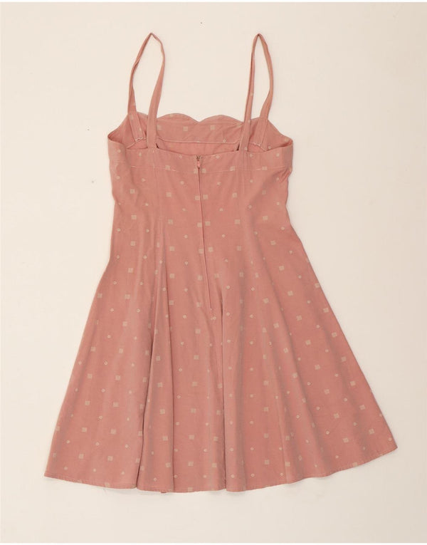 Vestido feminino VINTAGE sem mangas evasê UK 6 XS rosa floral