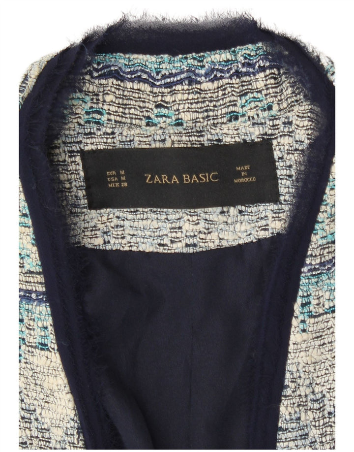 Sobretudo aberto feminino Zara UK 12 listrado azul médio