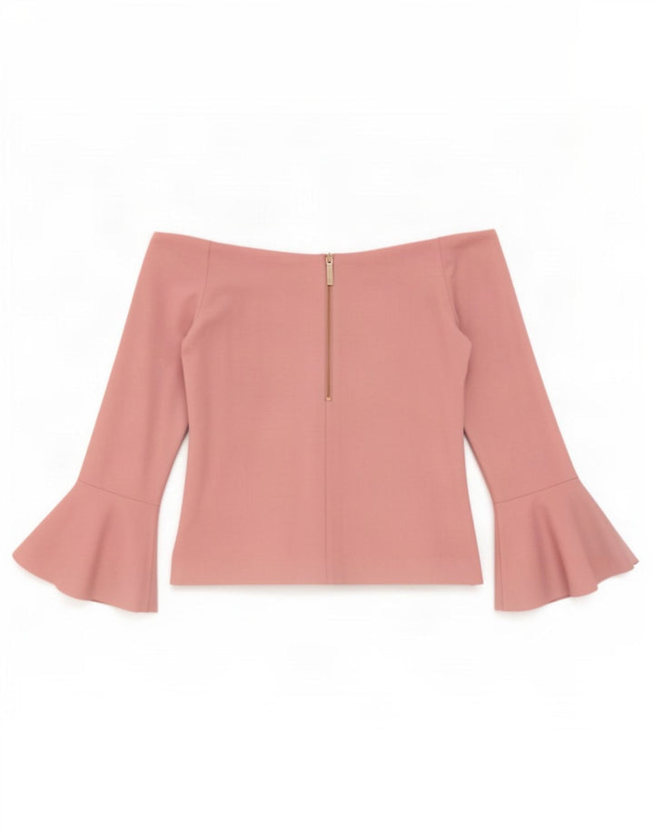 Top feminino Ted Baker com ombro de fora, tamanho 3, viscose rosa médio